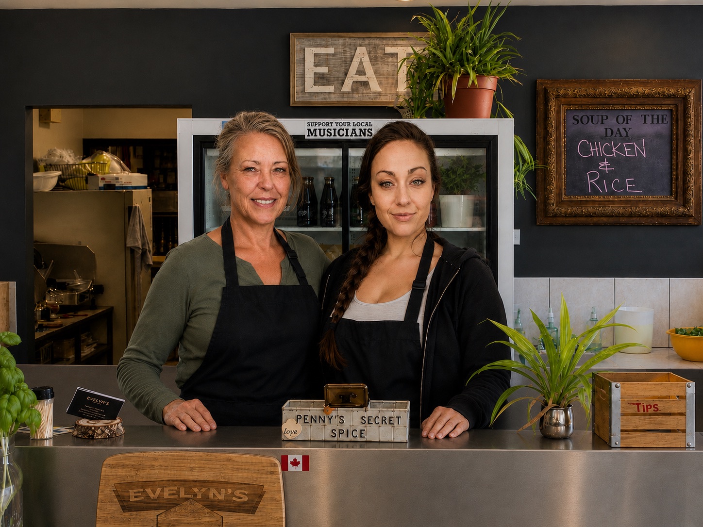 Evelyn and Nikita behind the counter at Evelyn's Sandwich Factory in Welland